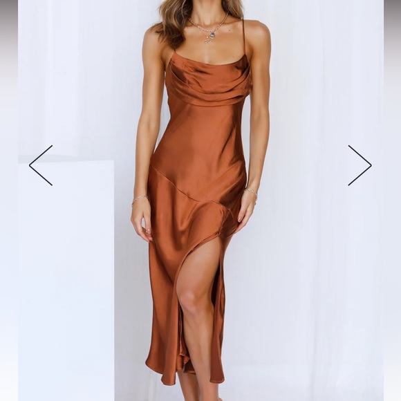 Hello Molly Lychee Martini Satin Midi Dress Chocolate - Picture 1 of 4